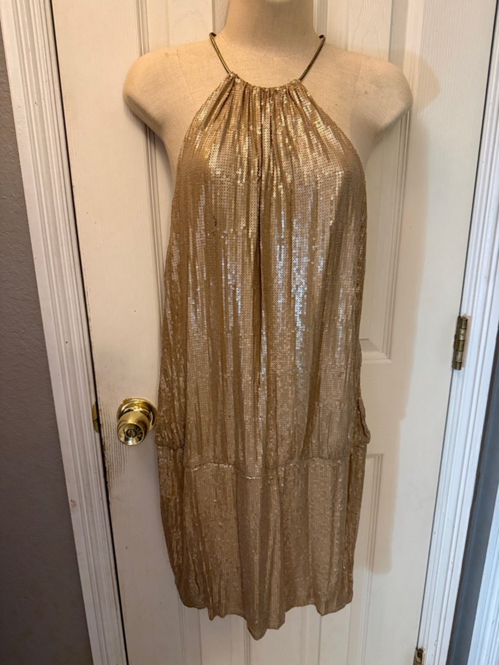 Cache Gold Sequin Halter Top